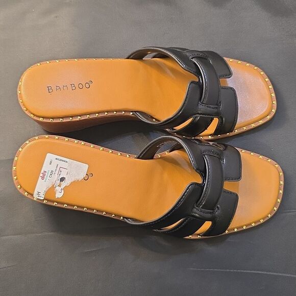 BRAND NEW BAMBOO THIN STUDDED LINER DESIGN WOMENS WEDGE SANDAL - Picture 4 of 15